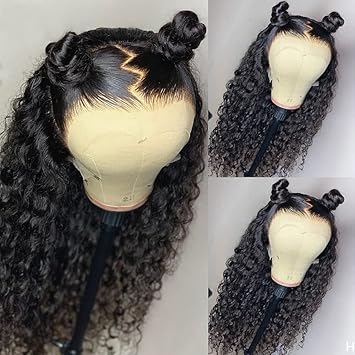 Andria Hair 20, Loose Curly Wig: Andria Lace Front Wigs Loose Curly Wig Swiss Natural Black Resistant Hair Synthetic Curly Lace Front Wig Natural Hairline Heat Fiber Lace Wigs For Women (2