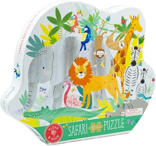 Floss & Rock 42P6330 - Rompecabezas con forma de elefante de la selva con caja formada, juego de 40 piezas