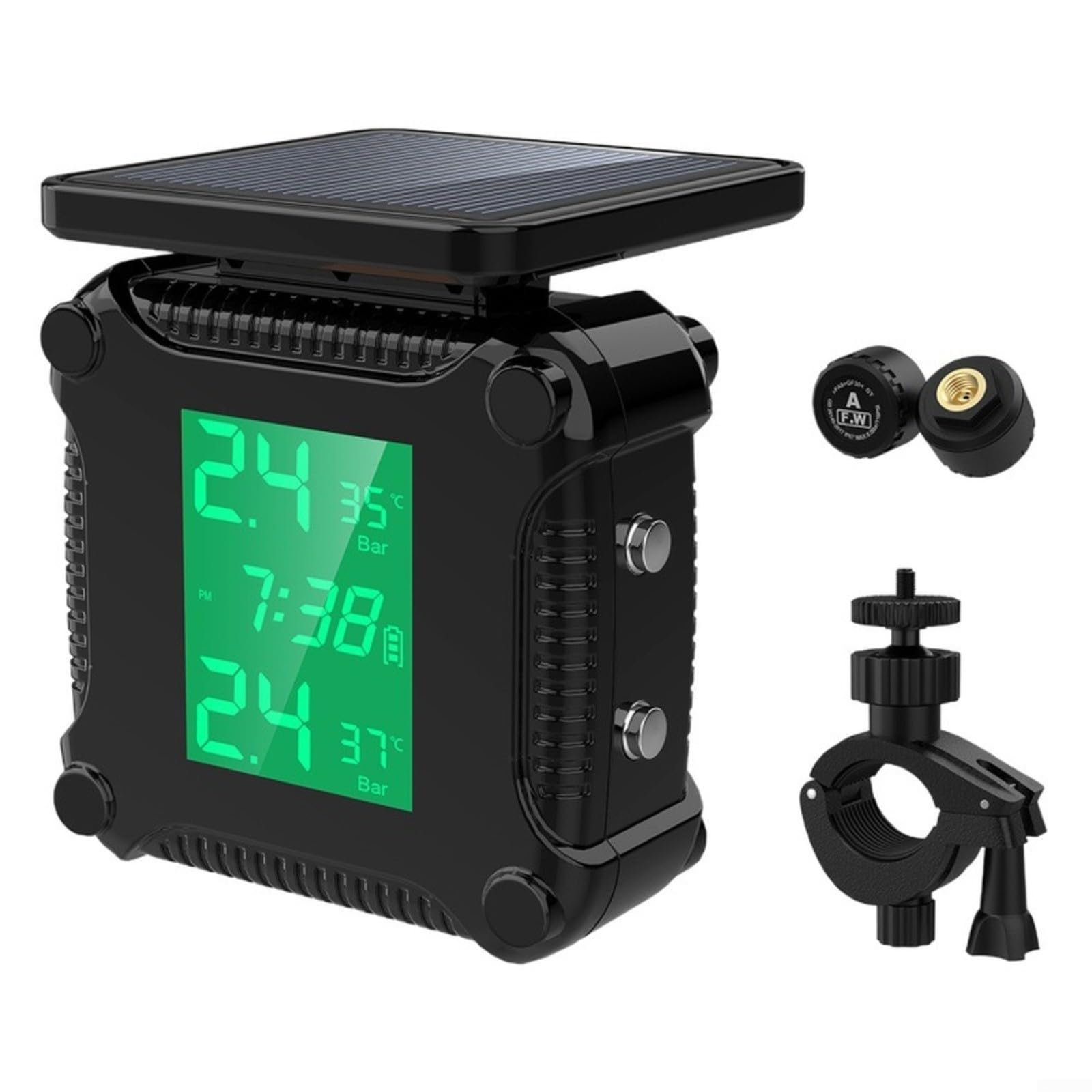 Monitoraggio della pressione dei pneumatici per moto ad energia solare, con schermo a colori, sensore wireless impermeabile IP67 ad alta precisione, per pendolarismo fuoristrada, nero (M8)