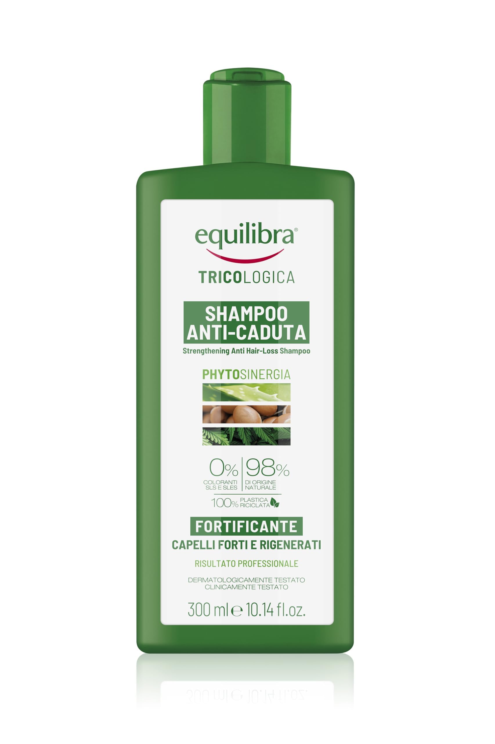 equilibra Capelli, Shampoo Anti-Caduta Fortificante, Deterge Delicatamente i Capelli Fragili, Evita Che Cadano o Si Spezzino, a Base di Aloe Vera, Olio di Argan, Cheratina Vegetale, 300 ml