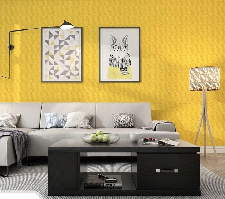 Image of Self Adhesive Decorative Peel Stick Waterproof Yellow Solid Wallpaper Wall Decor Removable Wall Paperr for Living Room Hall Decoration PVC Vinyl DIY Contact Paper Texture 45x304cm