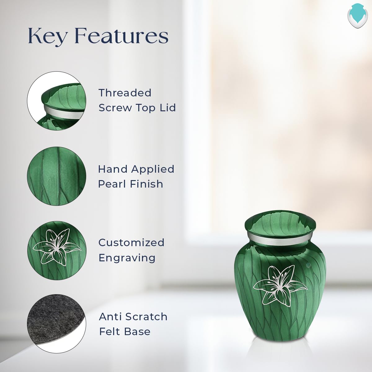 GetUrns Keepsake Embrace Lily Cremation Urn with Custom Engraving (Pearl Green)