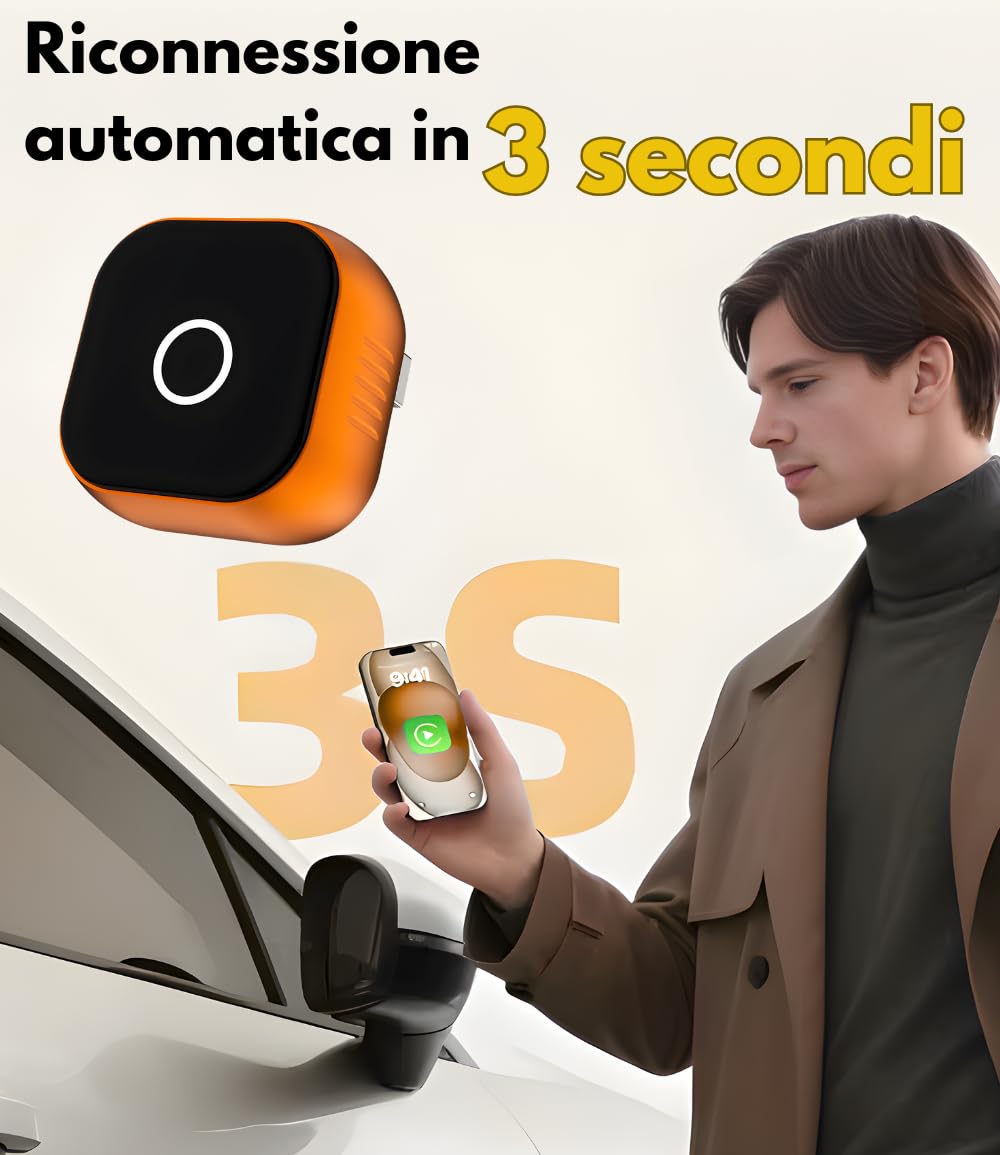 CarPlay Wireless 2026 Android Auto Adattatore Bluetooth compatibile con iPhone Apple e Android, elimina i cavi e migliora l’esperienza di guida con connessione stabile e senza ritardi SwiftLink Max