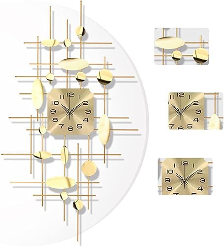 Miniatura 6 de Reloj de pared moderno de metal, reloj de pared grande, diseño de sol y luna en 3D, reloj de cuarzo silencioso sin tictac, reloj creativo para