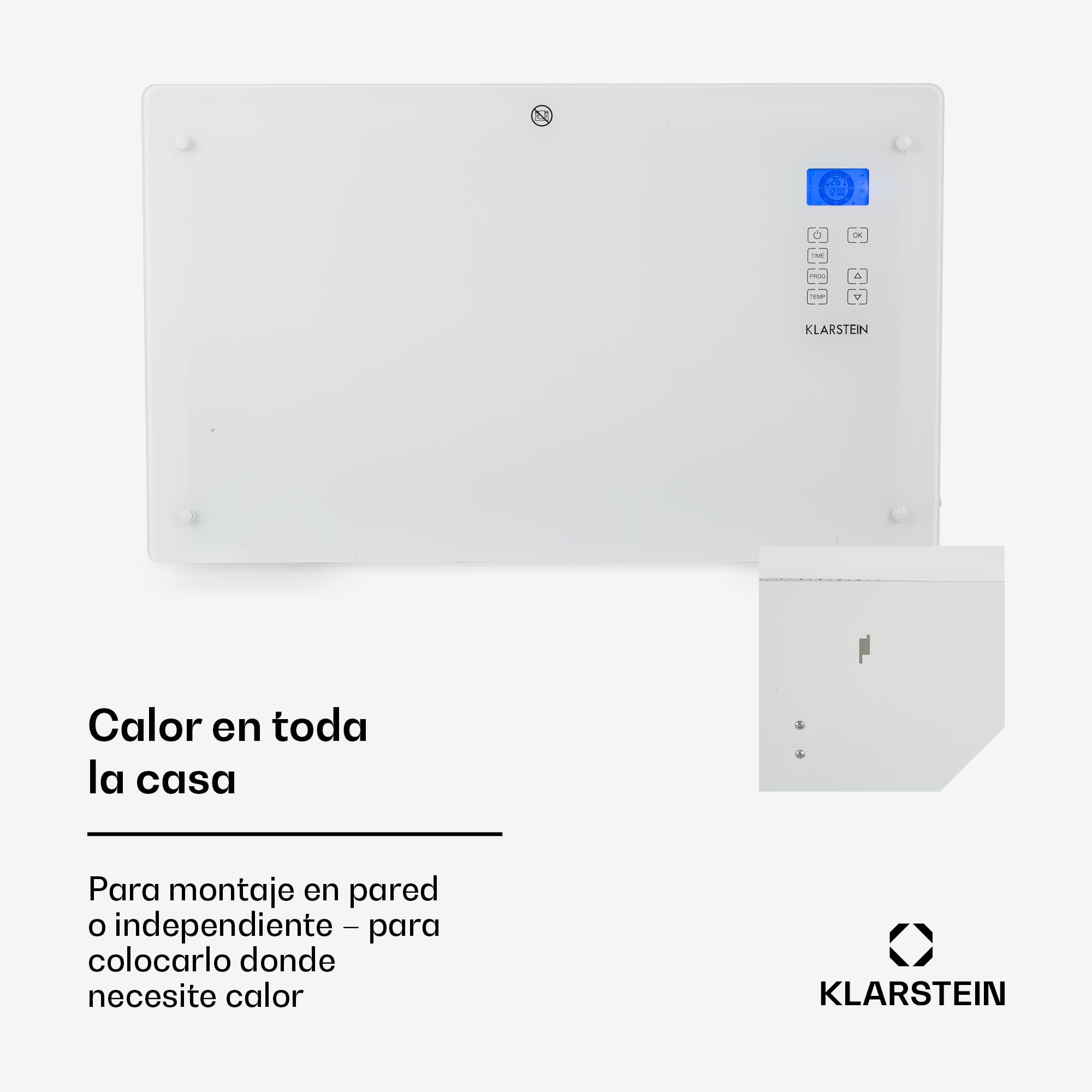 Klarstein Radiadores Bajo Consumo Electricos para Casa, Estufa Electrica de 2000W con Ruedas, Radiador Electrico Silencioso, Portátil y Delgado, Estufas con Panel para Pared, Pantalla y Termostato