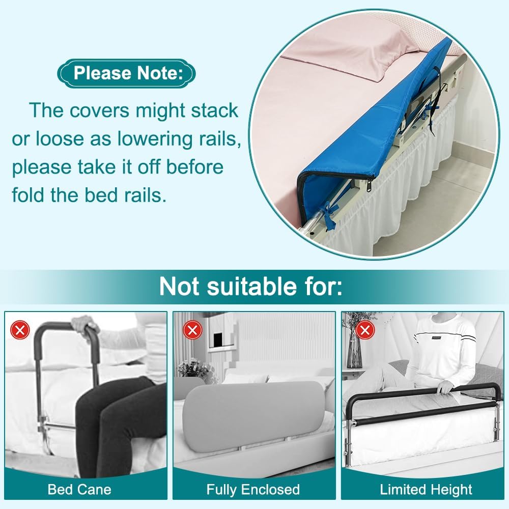 AOSSA Hospital Bed Rail Covers, Bed Rail Padding, Foam Bumper Pads for Elderly Adults Safety, Medical Bedrail Padded Cushion for Seniors, Disabled or Handicapped, Bed Railing Cover (2 Pack)
