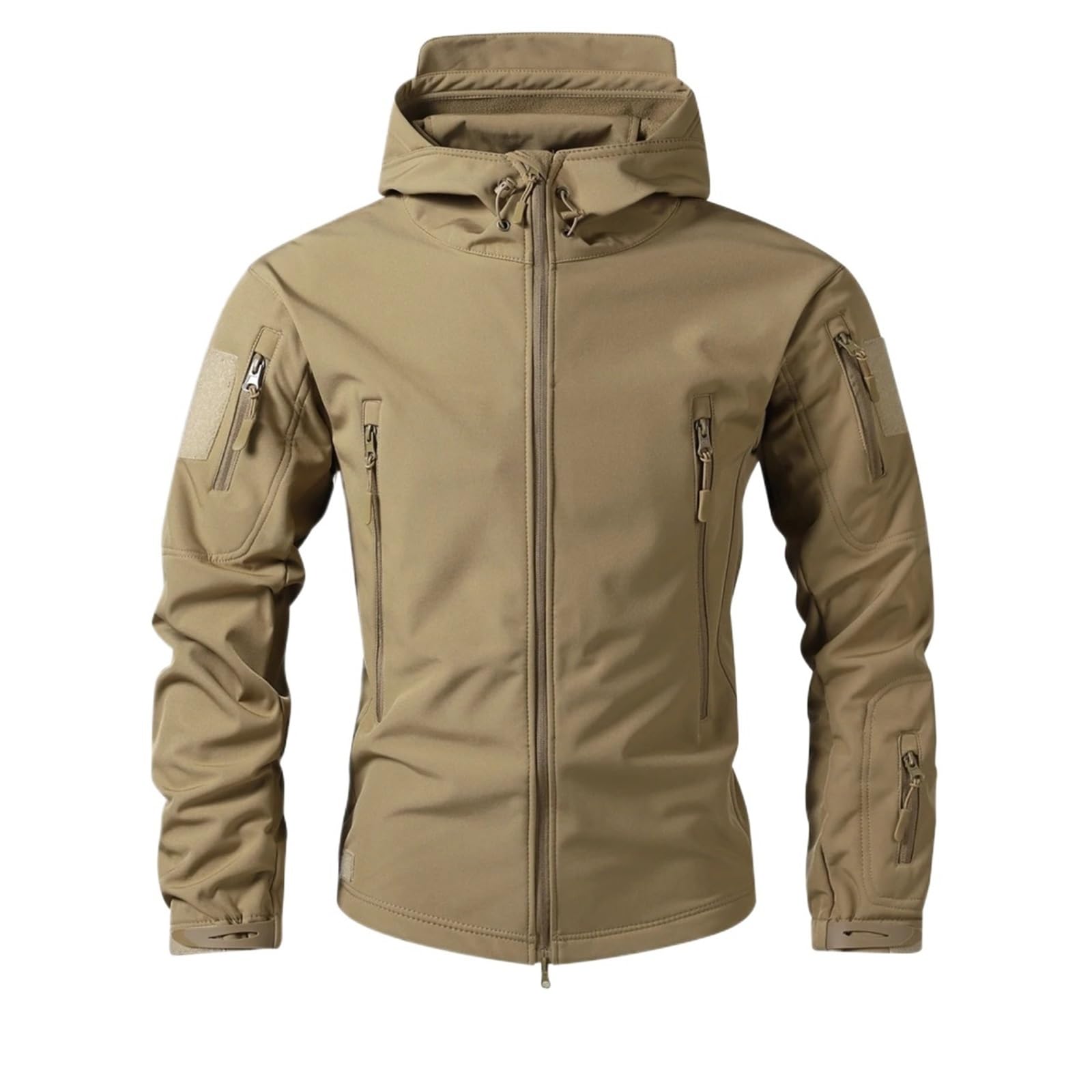 Giacca impermeabile da uomo, softshell, for escursionismo, caccia, multitasche, con cappuccio, fodera in pile, resistente alla pioggia Per Uomo