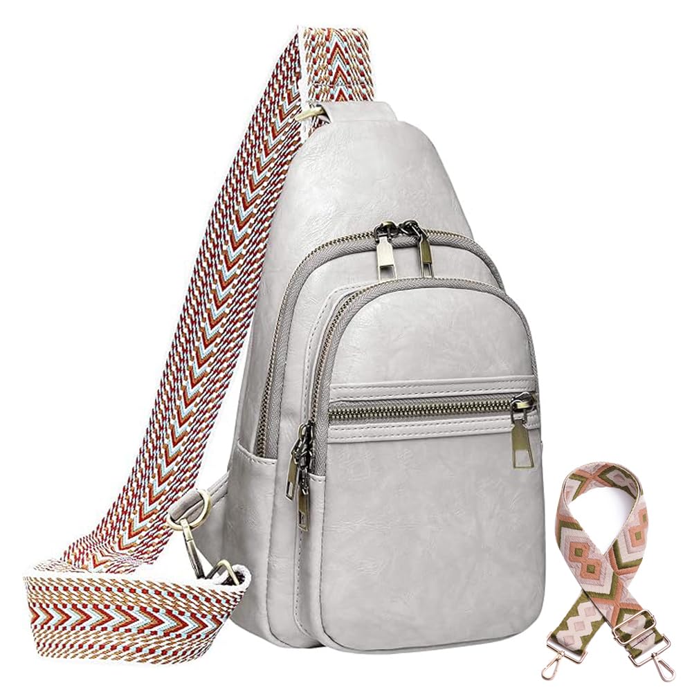 Everfunny Sling Bag for Women PU Leather Sling Bags with Guitar Strap Crossbody Fashion Sling Backpack Multipurpose Chest Bag