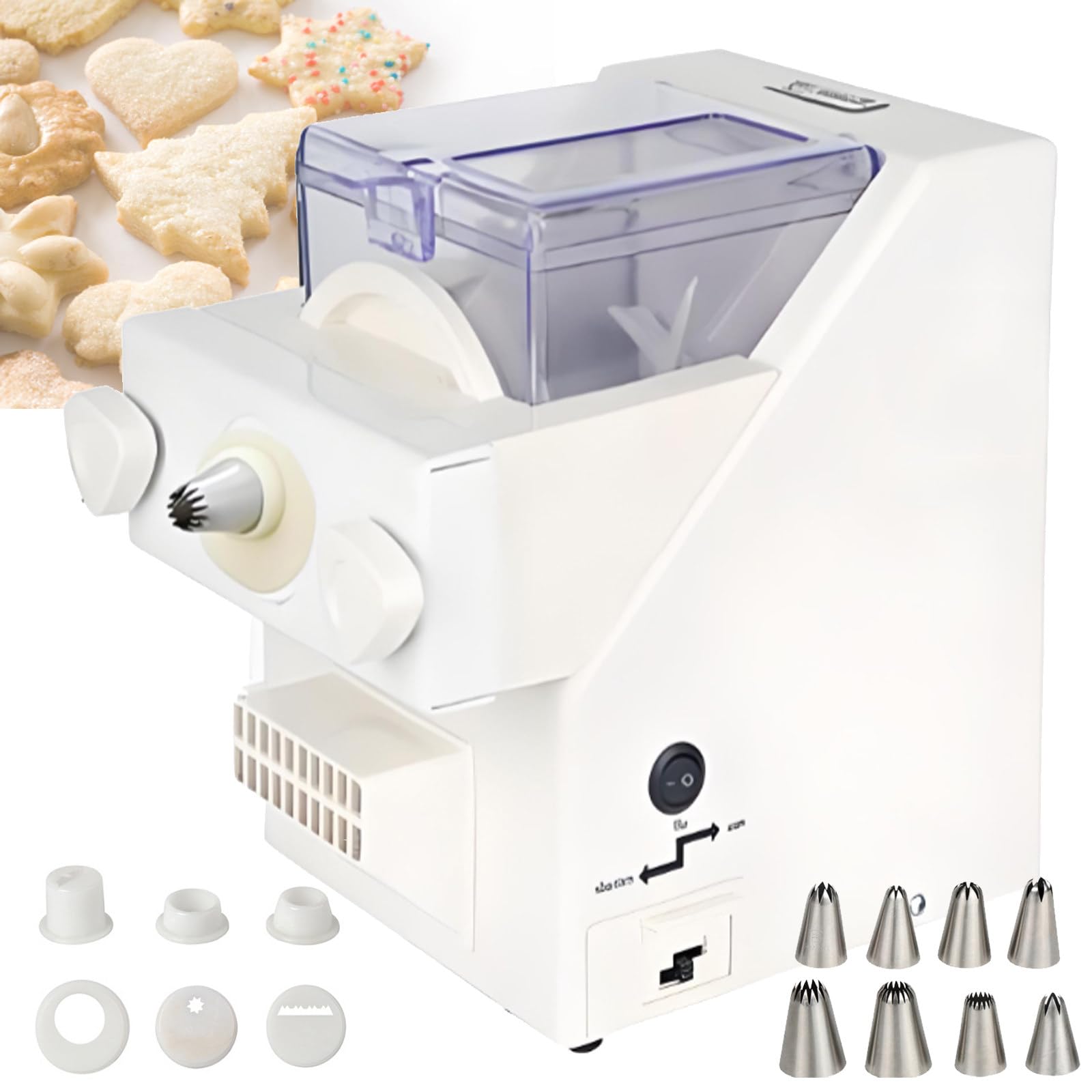 Machine à biscuits automatique - Outil de cuisine multifonction avec 8 buses interchangeables et 6 moules à biscuits pour fêtes et magasins de gâteaux