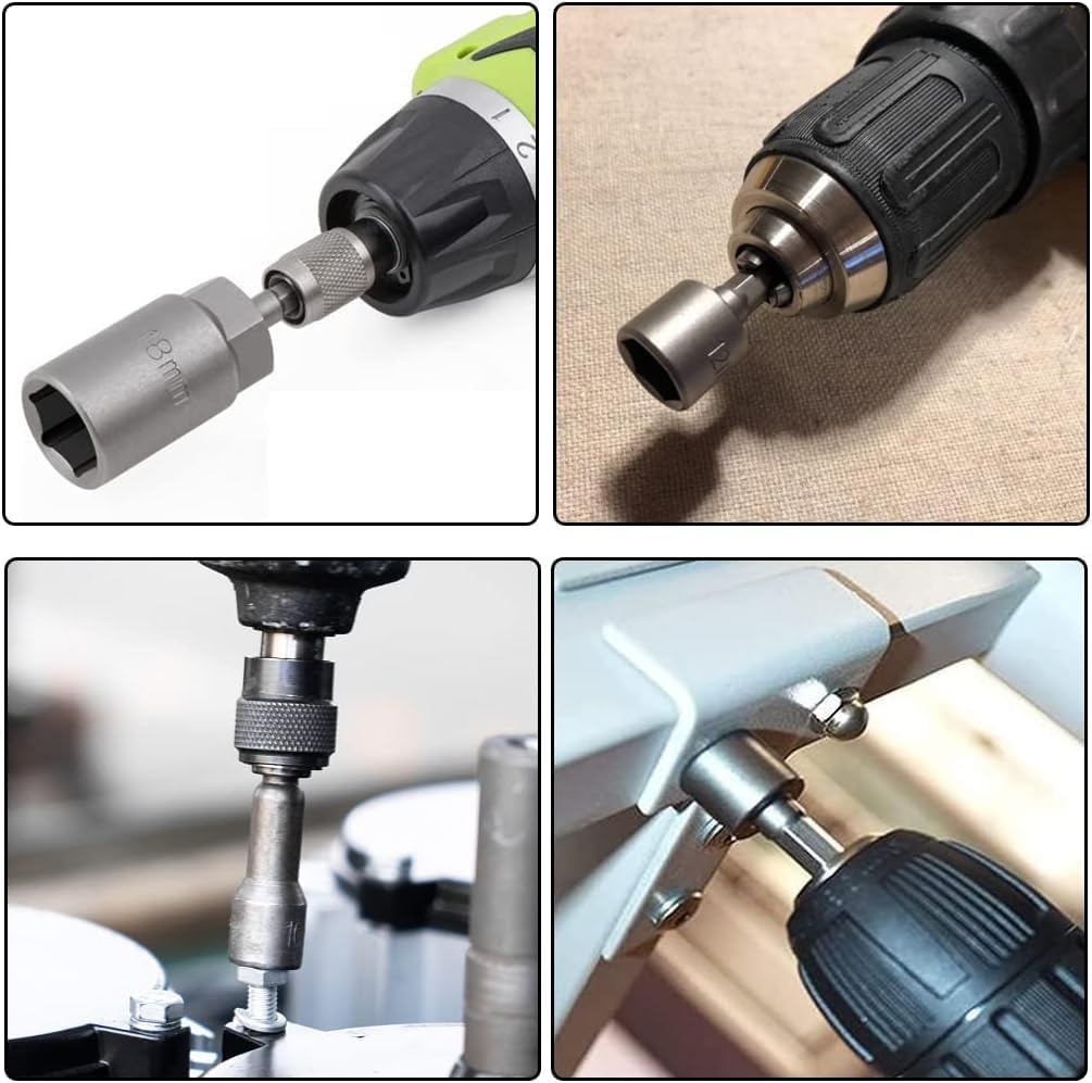 26Pcs Metric Deep and Magnetic Impact Nut Driver Set, 6mm to 19mm 1/4 inch Drill Bit Hex Socket Set, Impact Driver Nut Runner Setter, Deep Reach for Long Bolts, No Dropping Nuts Removal Tool