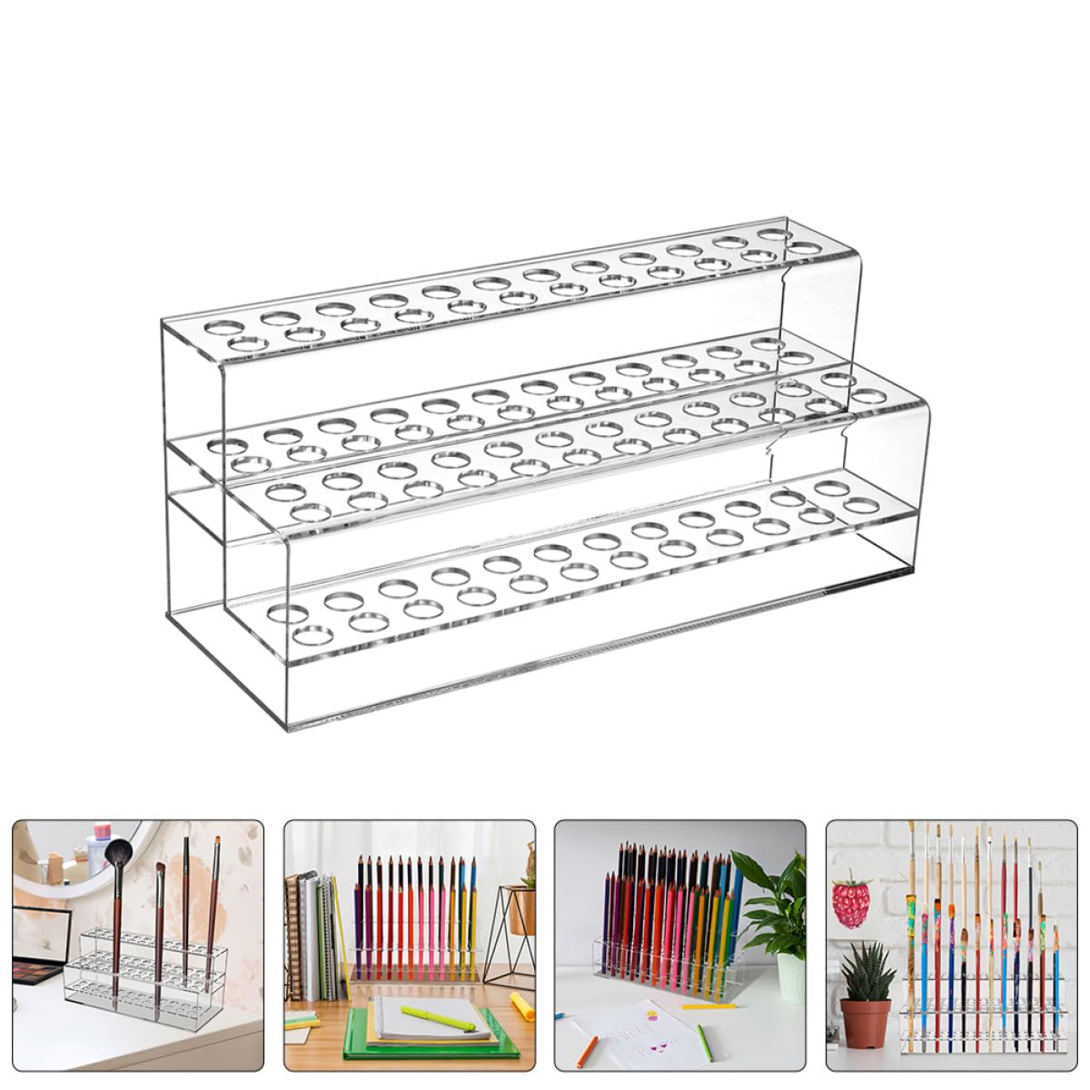 Housoutil Kunststoff Stifthalter 2 Stück mit Mehreren Fächern für Kugelschreiber Bleistifte und Pinsel Transparenter Organizer für Schreibtisch und Arbeitsplatz