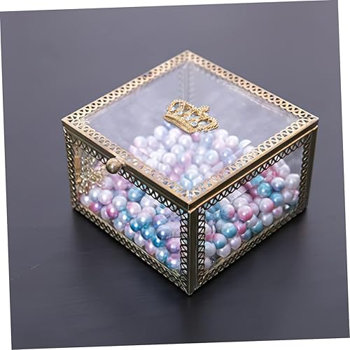 Miniatura 2 de Amosfun Caja de joyería de vidrio Contenedor transparente Decoración retro Decoración dorada vitrina de cristal de joyería vitrina preservada Flor