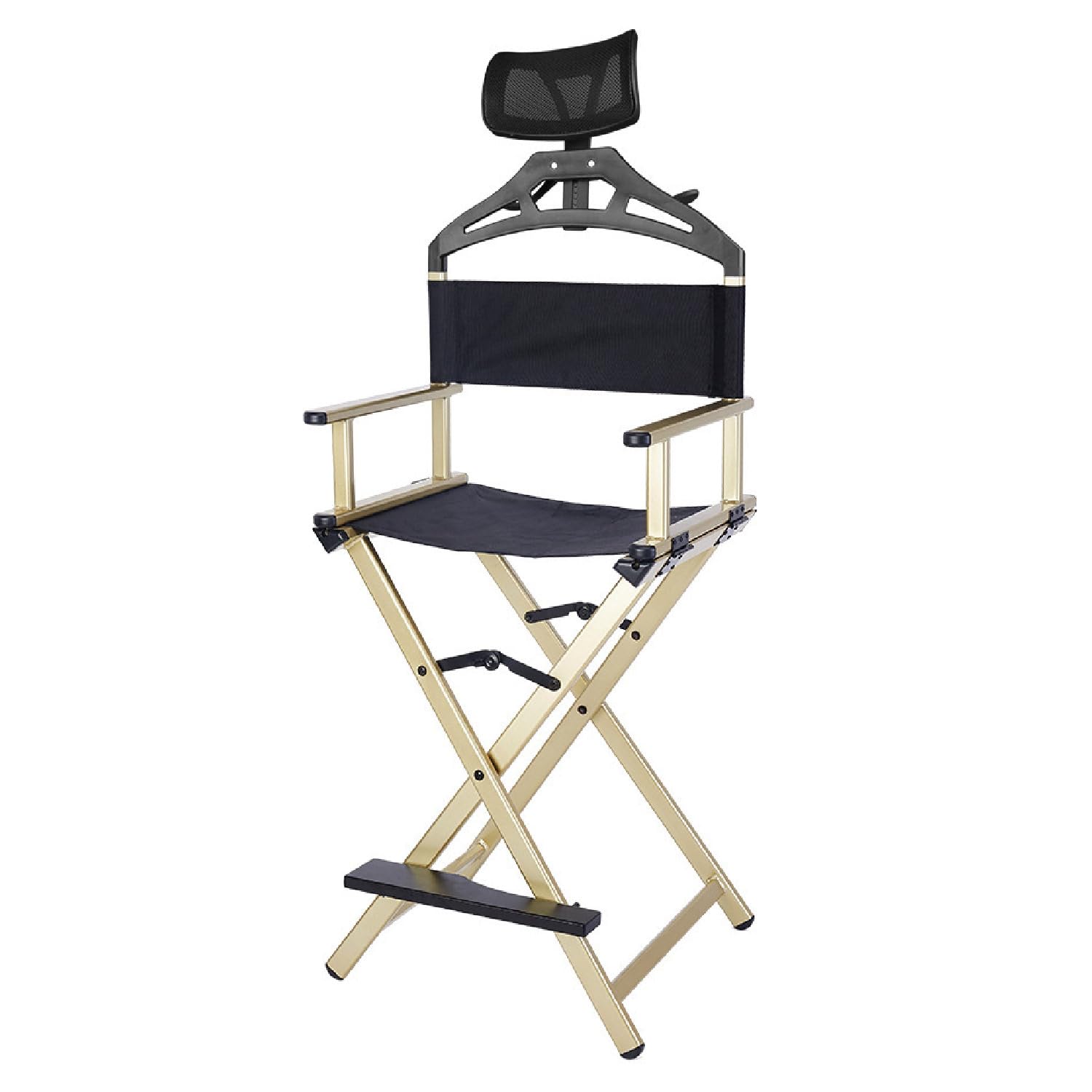 SiHmai Chaise De Tabouret De Maquilleur Pliable Extra Haute, Chaise De Réalisateur Haute Portable avec Appui-Tête, pour Camping, Vanité De Salon De Studio,d'or
