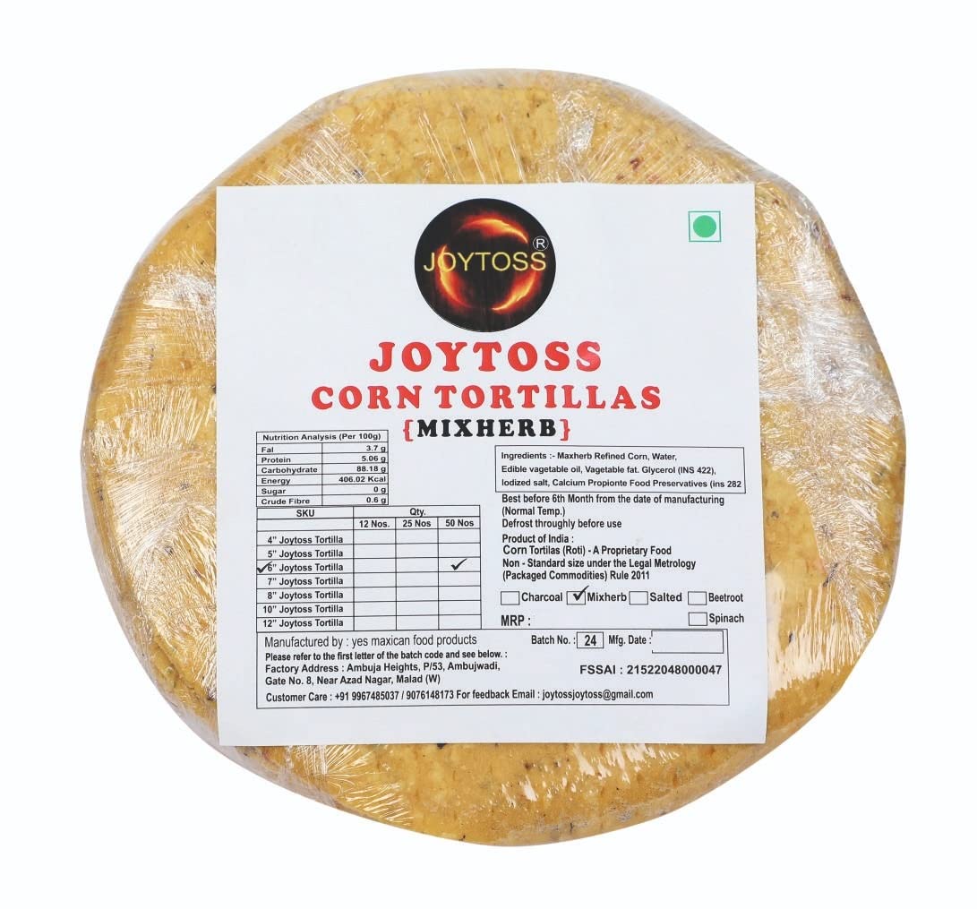 JOYTOSS Tortilla Wrap | Fresh Taste & Soft Texture l Best for Wraps, Tacos, Nachos & Rolls l Ready to Eat Healthy Food - Pack of 50 Pcs (MIXHERB) (B0BH5BZZ39) Amazon Price History, Amazon Price Tracker