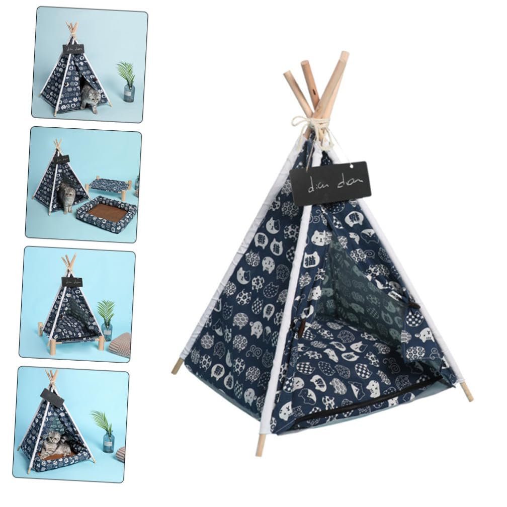 Toddmomy Tente pour Chien avec Coussin, Design Démontable, Lin et Bois