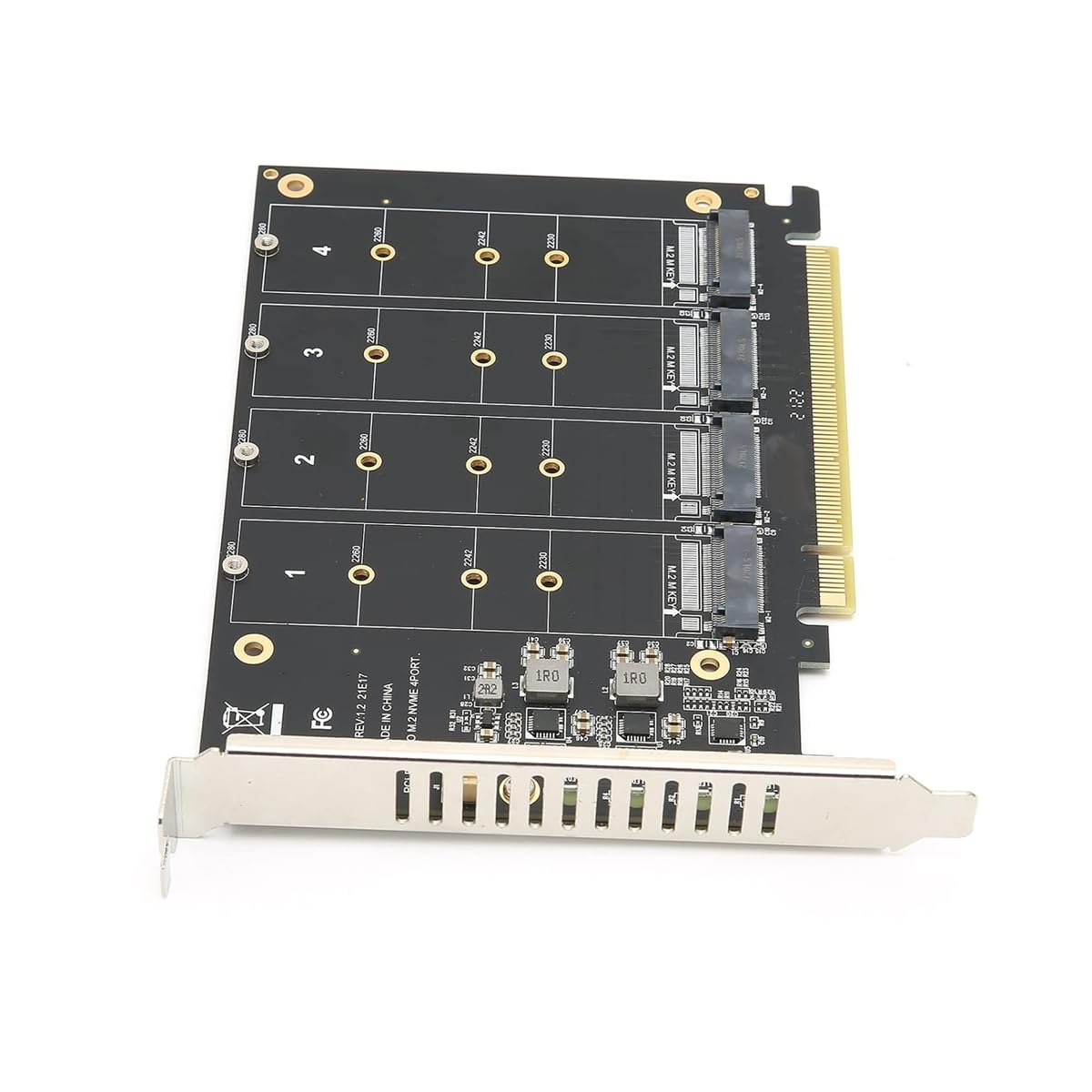 Sarini Carte d'extension de contrôleur hôte 4 Ports NVMe vers PCI-e, Prise en Charge 2230 2242 2260 2280, Adaptateur M.2 NVME vers PCIe X16 (Noir)