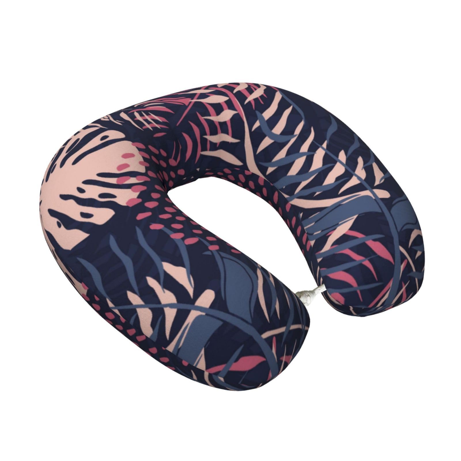 LKYMOH Tropical Leaves Pattern, Travel Neck Pillow U-Shaped Memory Neck Support Soft Comfortable With Washable Cover For Airplane Car Traveling and Office