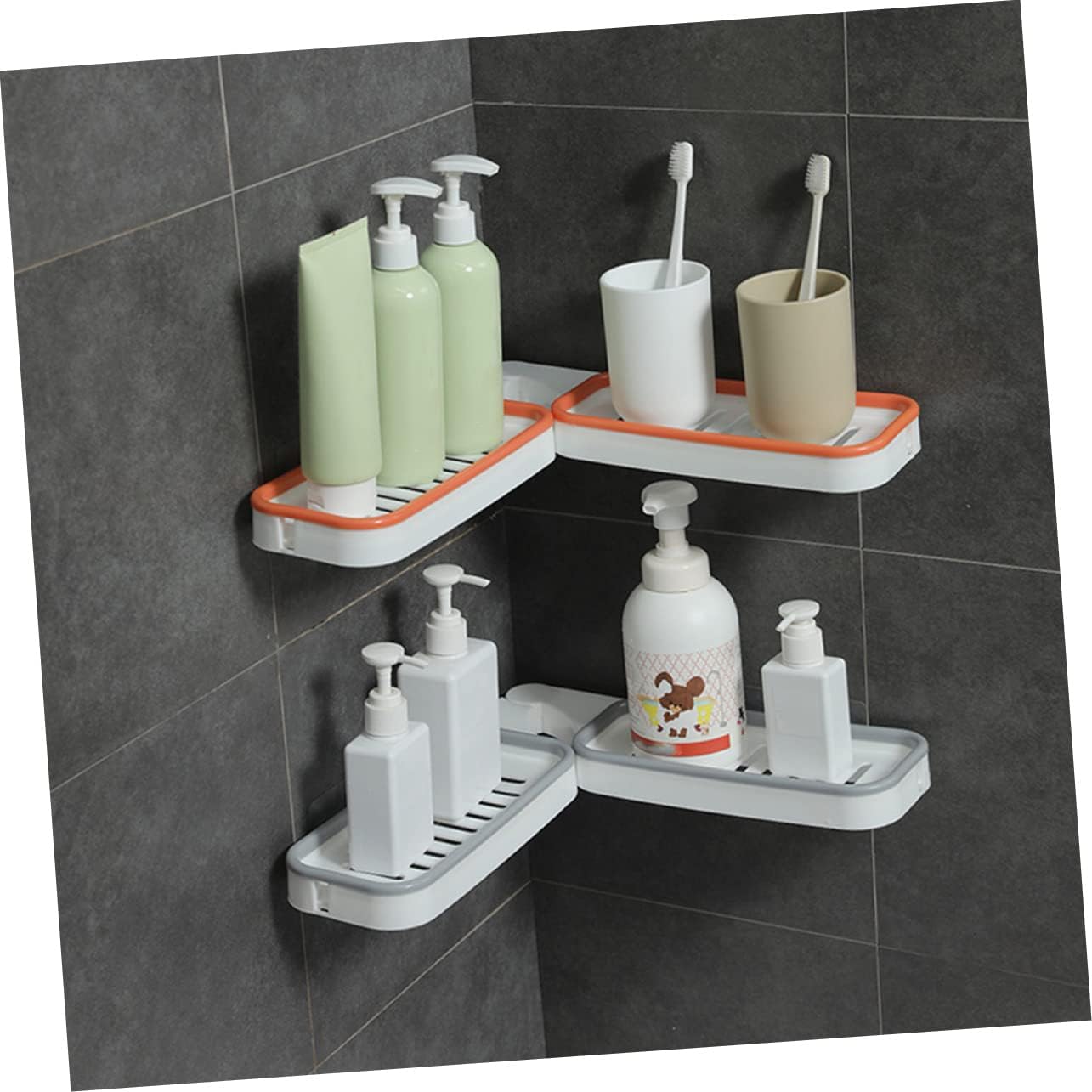 2Pcs Foldable Wall-Mounted Storage Rack Plastic Bathroom Organizer Draining Design Space-Saving Shelves for Toiletries and Bathroom Supplies