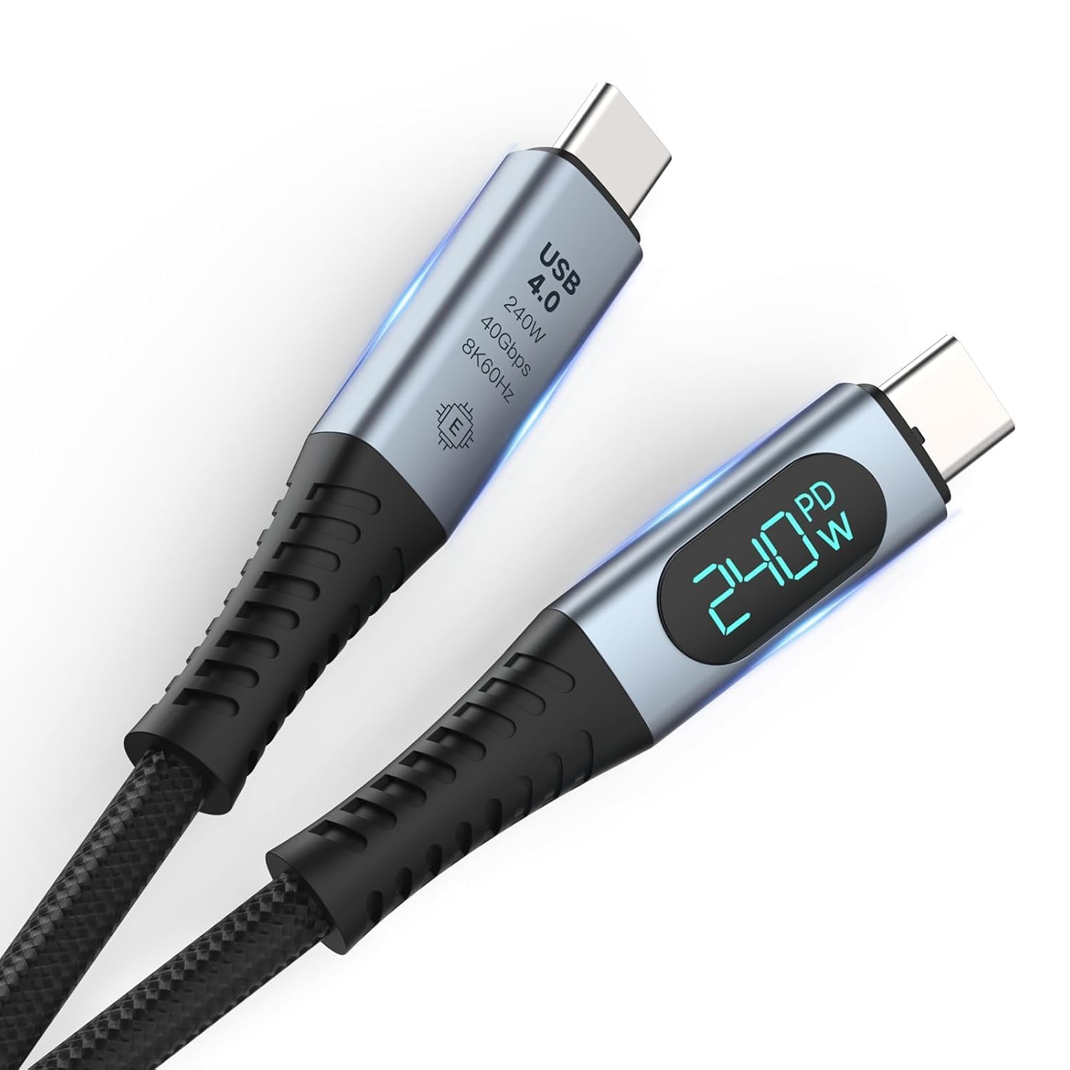 Tobo USB C Cable, Thunderbolt 4 USB C to USB C Cable with LCD Display 240W Max Fast PD Support 40Gbps Transfer, 8K Display, 3.9ft Nylon Braided USB 4 TYPE C Cable for MaBook, Pro-Air Pad TD-1421CC-image-0