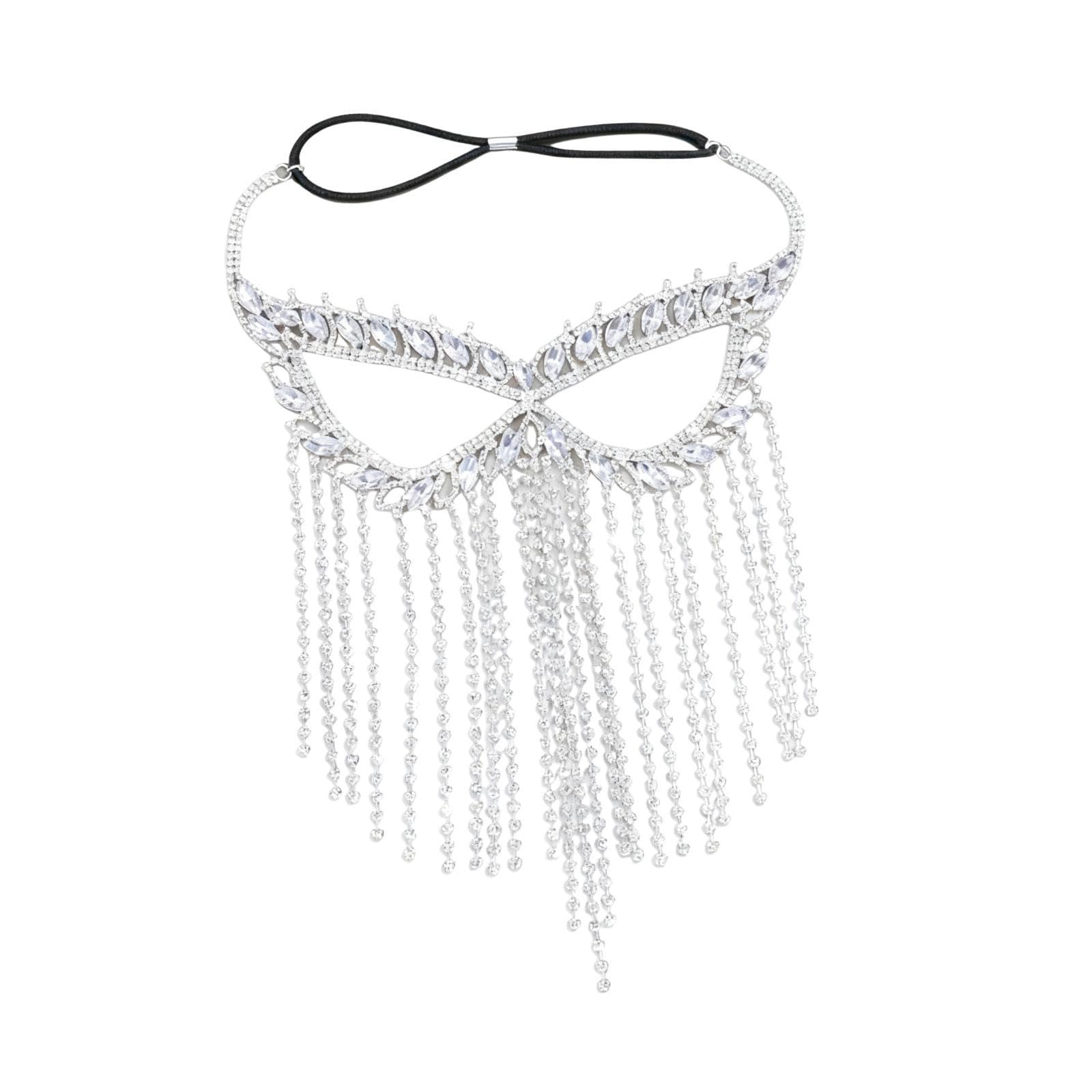 snappsy Rhinestone Tassel Mask Shiny for Women for Cosplay Music Festival Mardi Gras silver|Rhinestone Tassel Veil Mask | Party, Stage & Cosplay Face Mask-picture-40