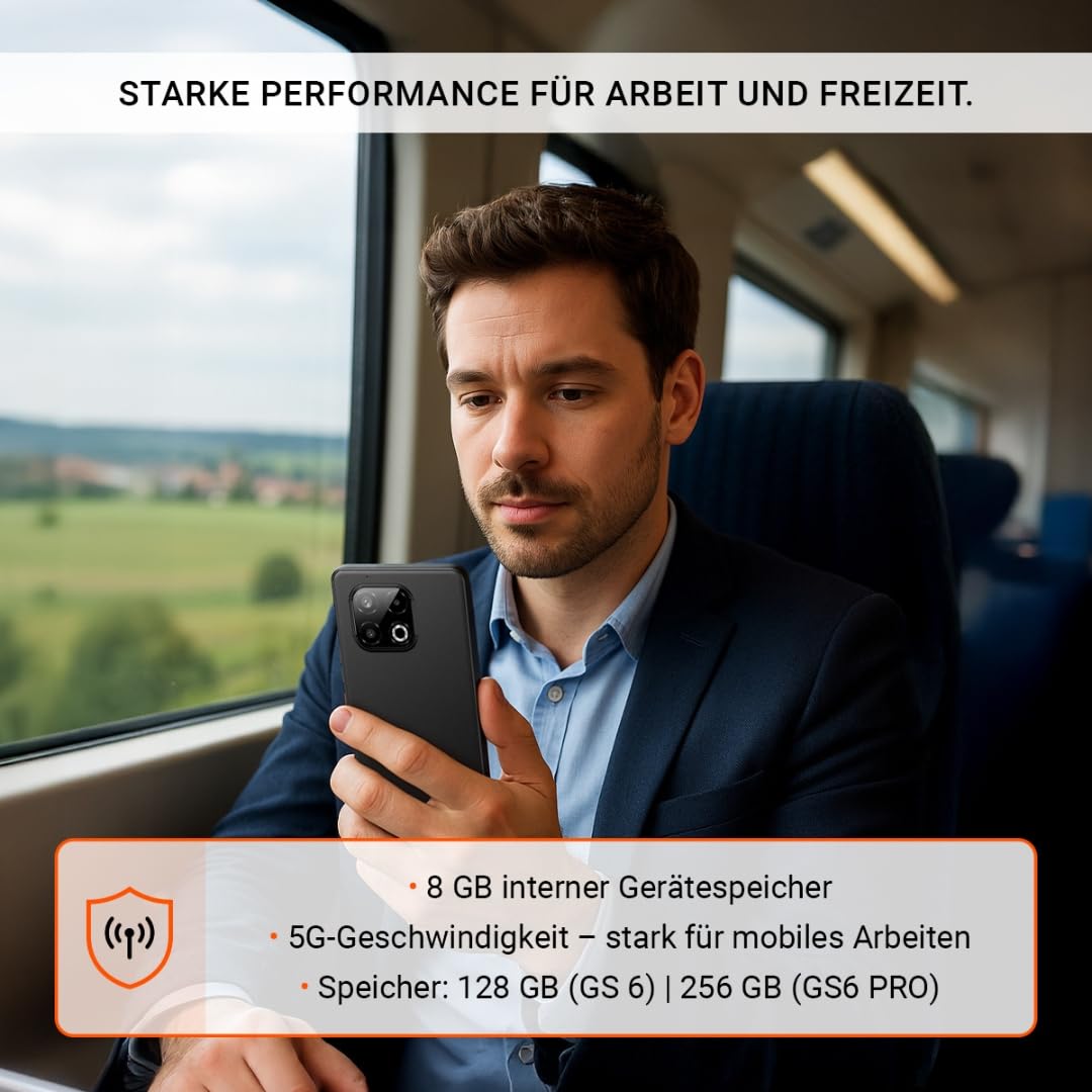 Gigaset GS6 Pro Smartphone, 256GB, 8GB RAM, 6,67-Zoll-OLED-Display, Black | Octa-Core 5G Prozessor, 64+8+2MP Triple-Kamera, 5300 mAh (typ.) Akku, wechselbar, Android 15, Made in Germany