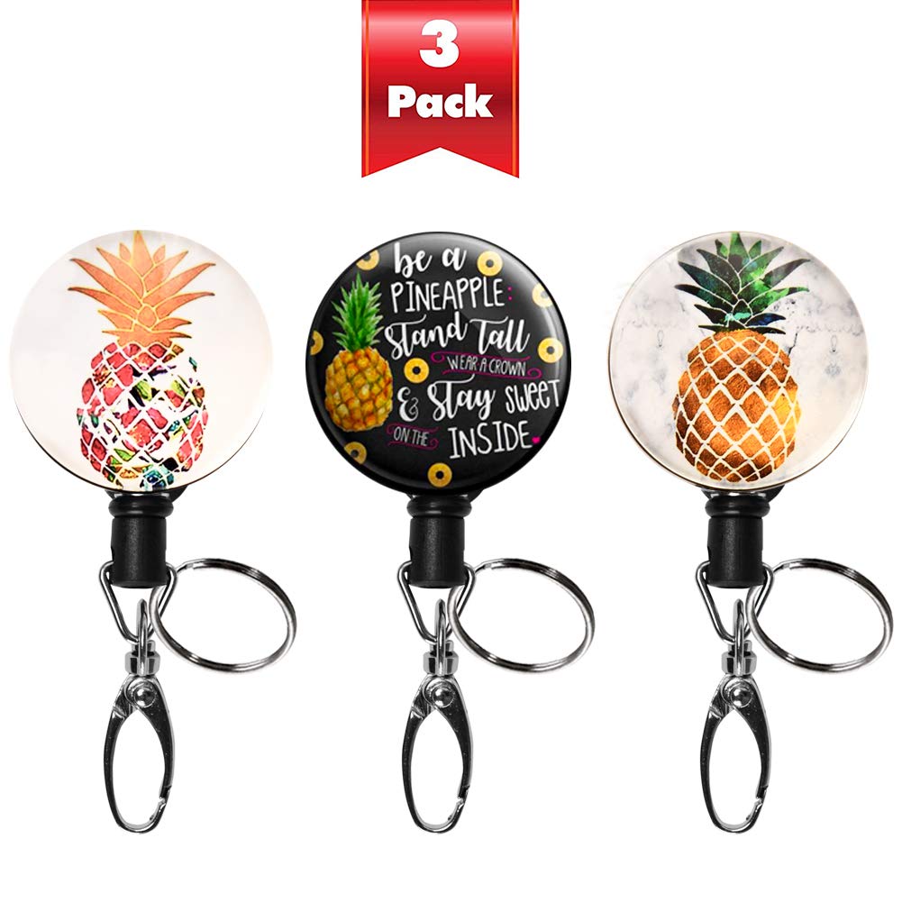 Pineapple Nurse Badge Reel Decorative Badge Holder Retractable Badge Holder Carabiner Reel Clip Badge Reel,ID Badge Reels
