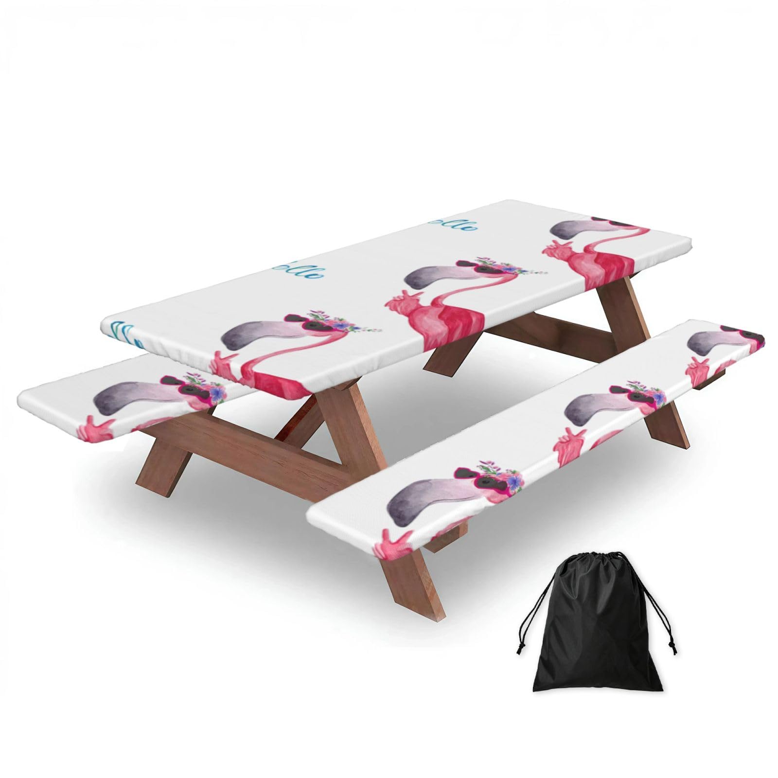 Zyjhyy Black Hello Glasses Flamingo Print 3 Pack Wipeable Picnic Bench Cover And Table Cover Lightweight Table Cloth For Camping Outdoor