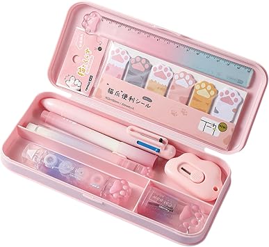 MOZXIRZ 9 Pcs Cute Pink Stationery Set Cat Paw School Supplies Kawaii Office Supplies Including Pens Pencil Sharpener Highlighter Eraser Correction Tape Ruler Utility Knife Cat Paw-Pink