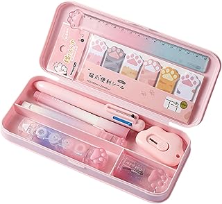 9 Pcs Cute Pink Stationery Set Cat Paw School Supplies Kawaii Office Supplies Including Pens Pencil Sharpener Highlighter Eraser Correction Tape Ruler Utility Knife (Cat Paw-Pink)