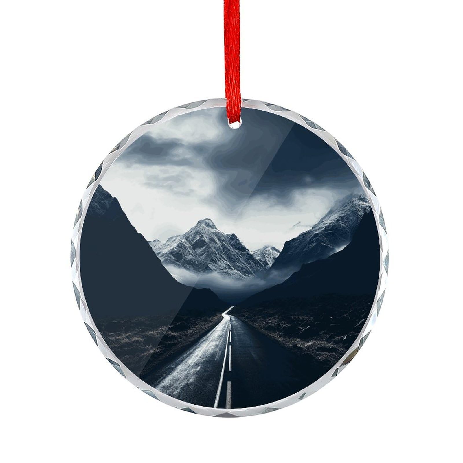 Btcowzrv Style Dark Road To Mountains Round Ornament Hanging Pendant Decor