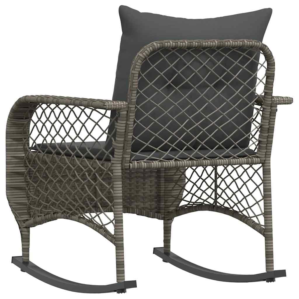 vidaXL Garten-Schaukelstuhl mit Kissen Grau Poly Rattan, Gartenstuhl, Gartensessel, Outdoor-Schaukelstuhl, Schaukelsessel, Schwingsessel