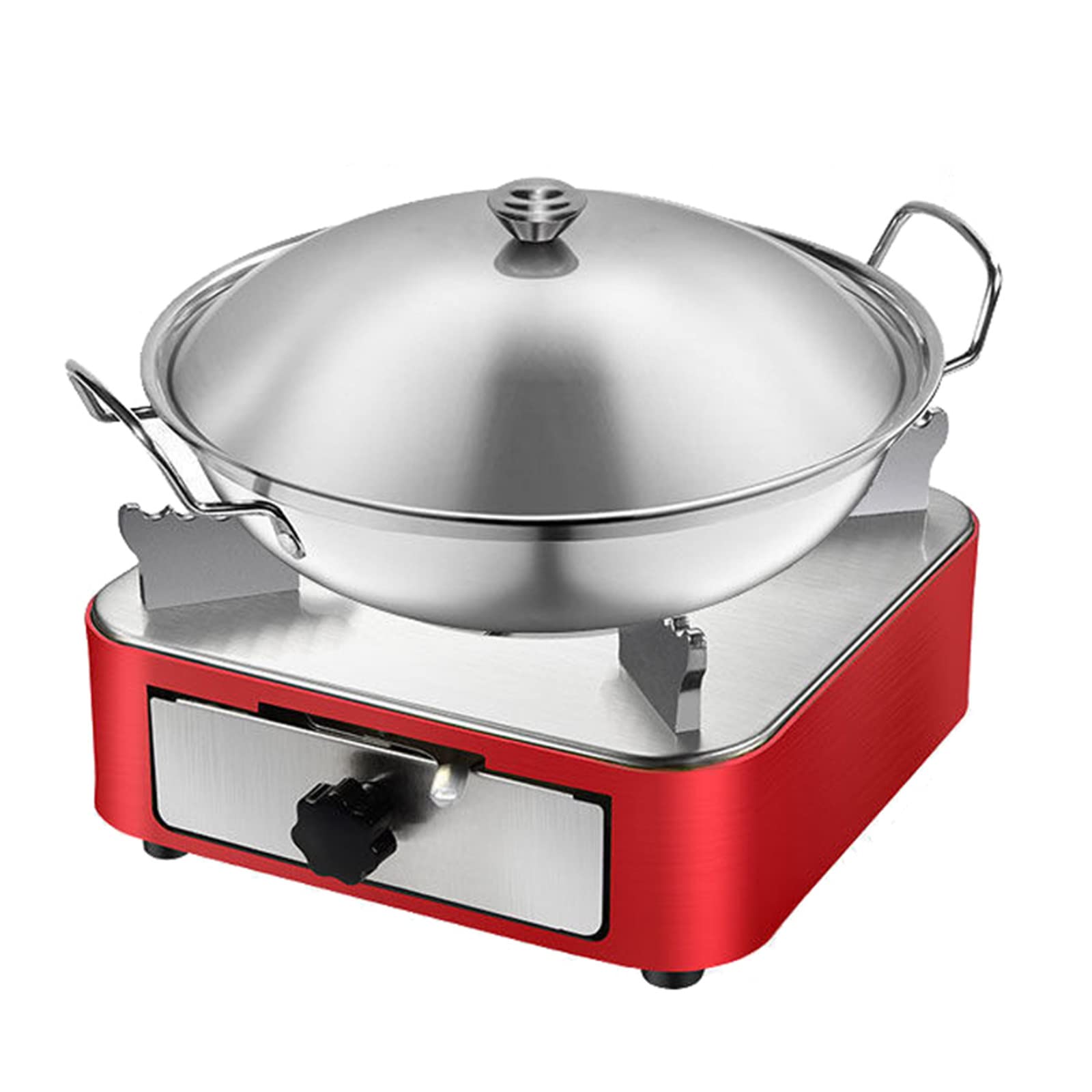 Tragbares Alkoholkocher-Set, Spirituskocher mit 24 cm/9,4 Zoll Edelstahltopf und Deckel Campingkocher Fester Alkoholbrenner für Picknick, Reisen, Bergsteigen, Angeln,Red