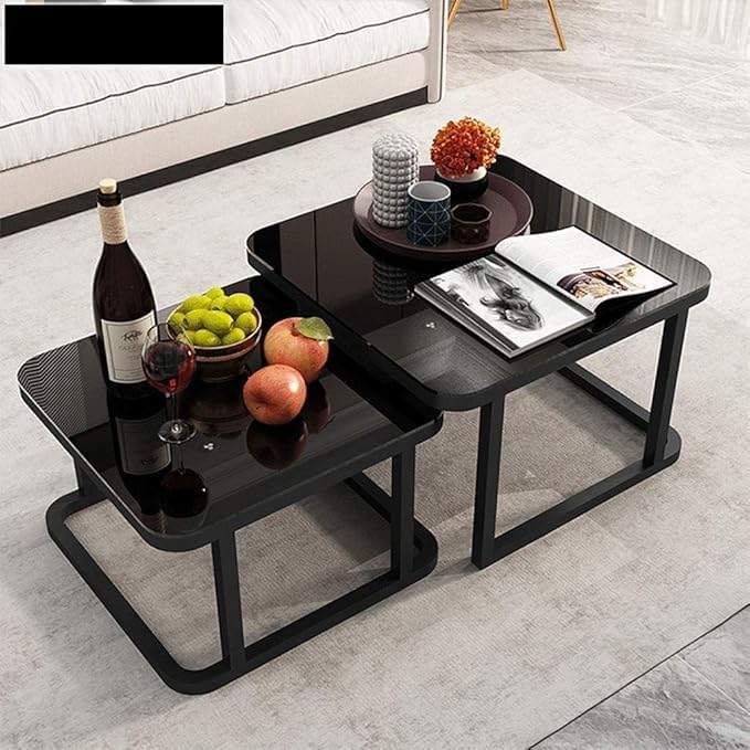 - Designer Nesting Coffee Table Set – Space-Saving Square Tables with Faux Marble Tops | Ideal for Drawing Room & Apartment. (Black & Black)