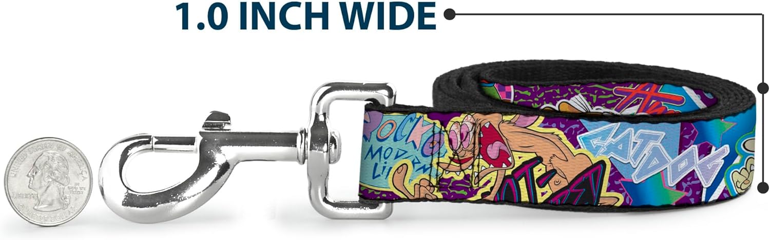 Dog Leash Nick 90s Rewind 7 Character 4 Logo Collage 6 Feet Long 1.0 Inch Wide