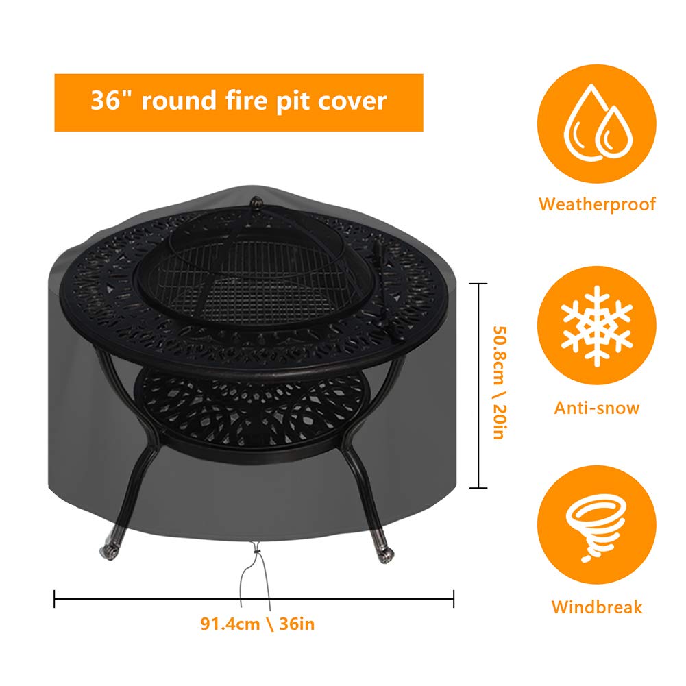 OKPOW Fire Pit Cover 90cm, Firepit Covers Waterproof Round-600D,Anti-UV,Heavy Duty Rip Proof Oxford Fabric Firepit Cover,Round Fire Pit Covers-Black(90cm*50cm) — view 7