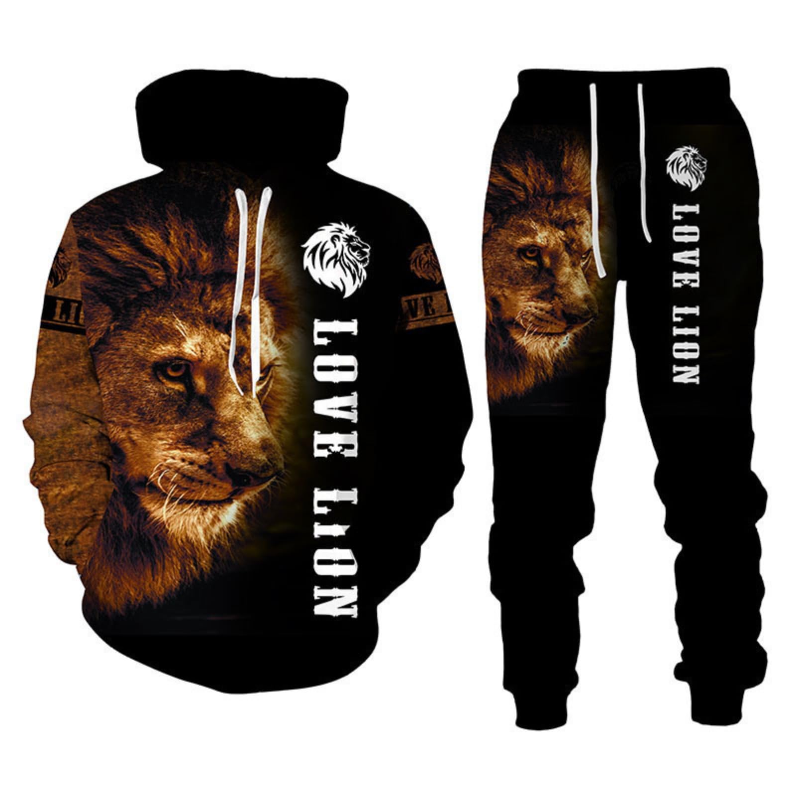 Survêtement 2 pièces pour homme avec imprimé lion 3D