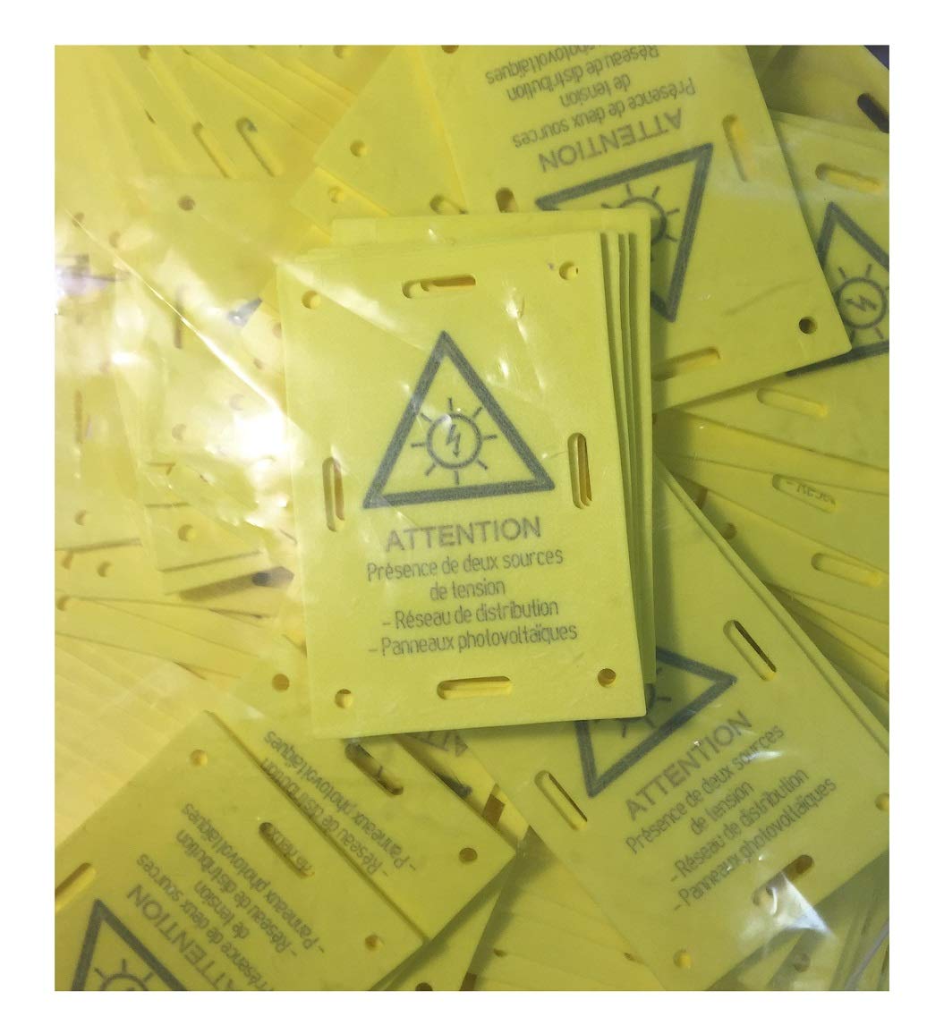 100 placas de señalización"presencia de 2 fuentes de tensión" – 50 x 74 mm
