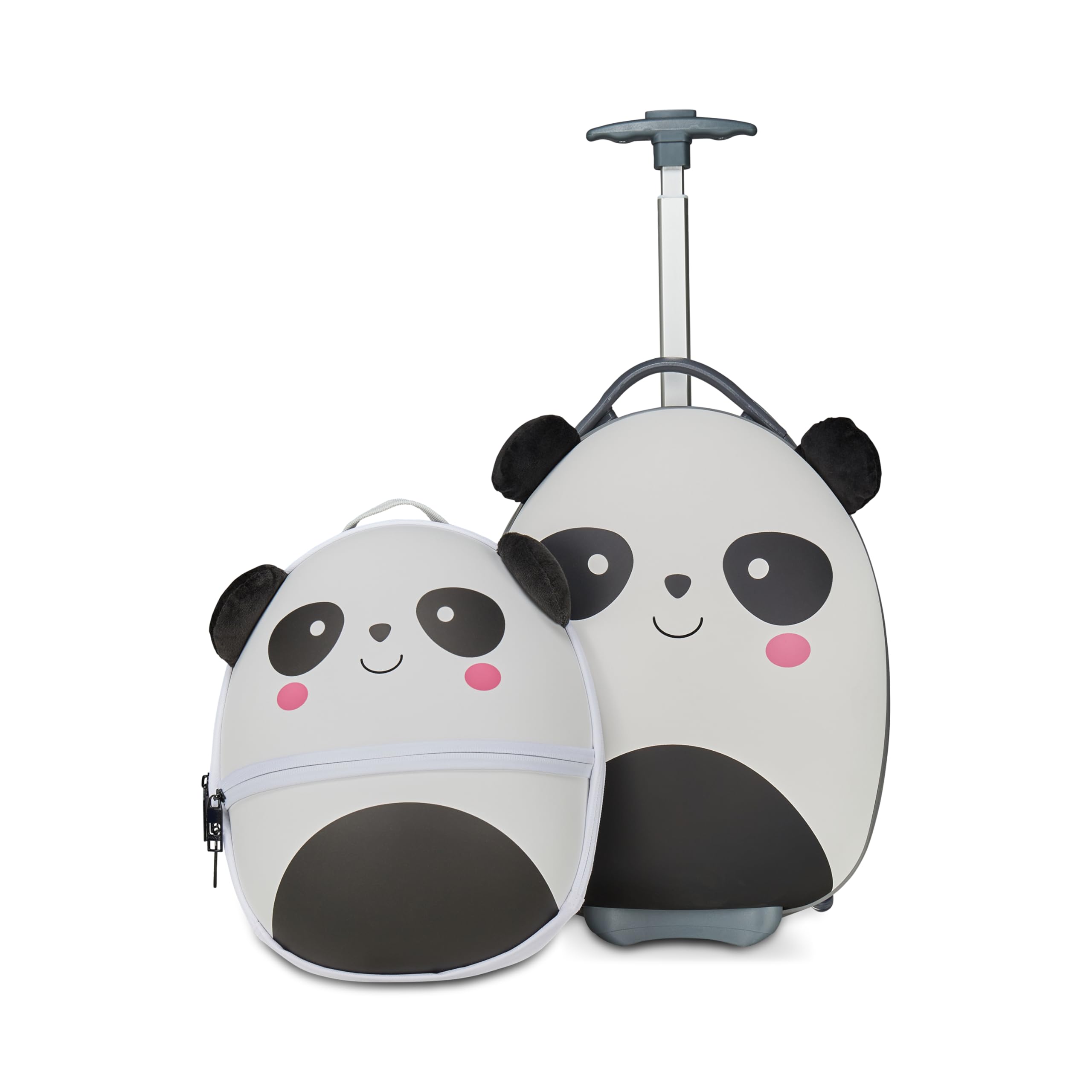 SJ GANG STYLE JAM GANG Trolley + Rucksack Hartschale für Kinder, Fancy Animals, weiß und schwarz, Panda-Muster, Kinder, Anti-Kipp-Fuß, Schule und Freizeit, Weiß, Taglia Unica, Modern