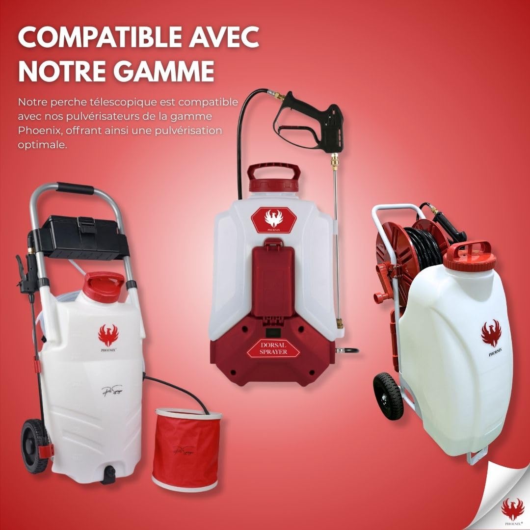 Phoenix - Perche Télescopique 5,4M Pro Sprayer Evo - Perche Professionnelle pour Pulvérisation Haute Portée Toiture - Compatible Pro, Dorsal & Gladiator Sprayer - Fibre de Verre Ultra Légère