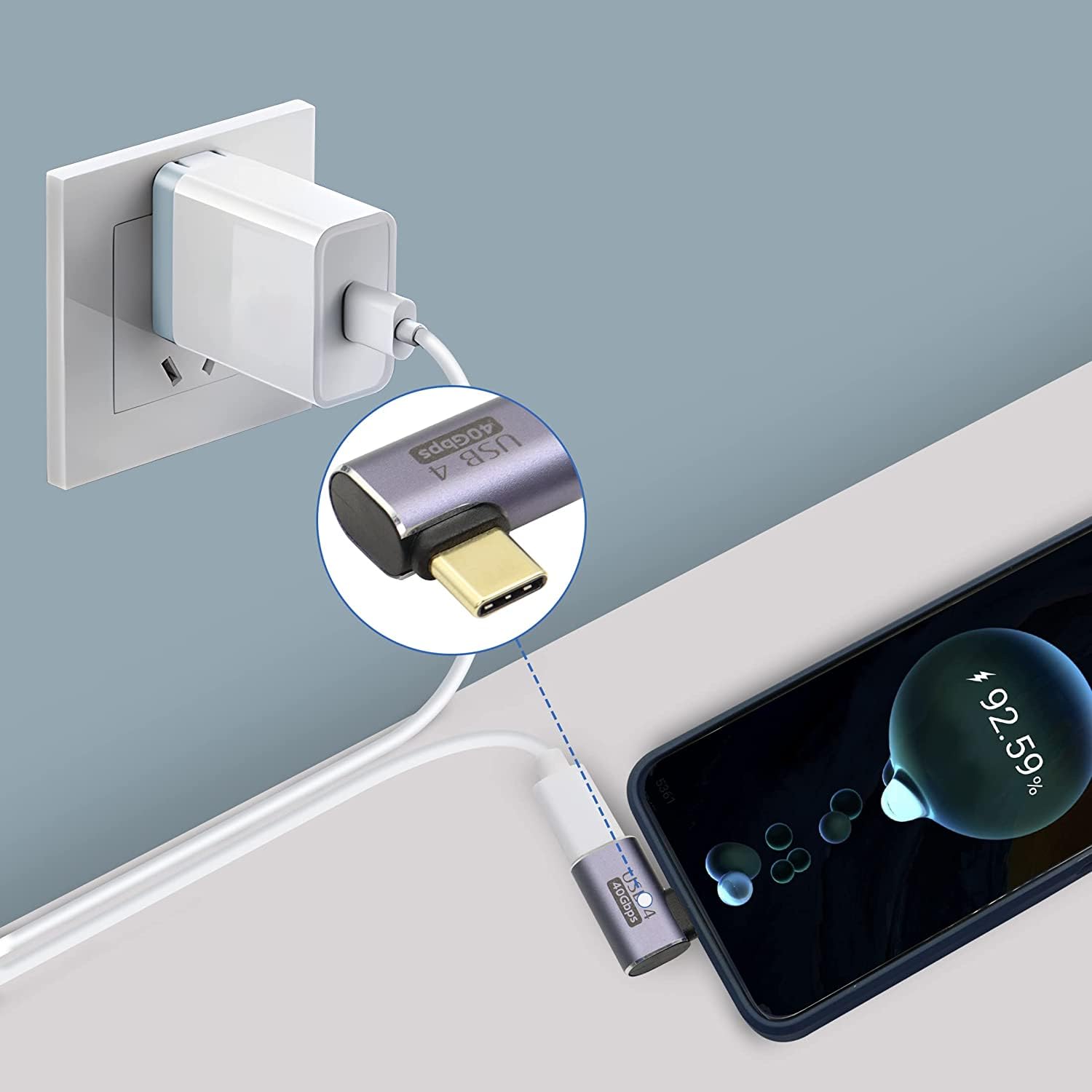 PremiumCord Adattatore USB 4, USB-C Maschio Su Femmina 90° M/F, Ultraveloce 40 Gbit/s, Connessione Type-C, Alluminio, Colore Grigio Siderale