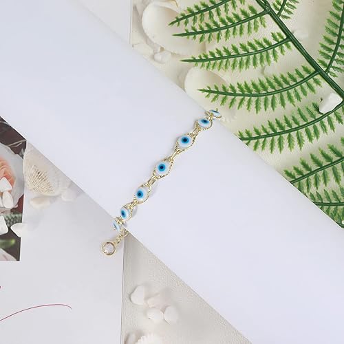 Miniatura 6 de HUASAI Pulsera de mal de ojo para mujer, delicada pulsera de ojo de la suerte chapada en oro de 14 quilates, bonita pulsera de cuentas para niñas