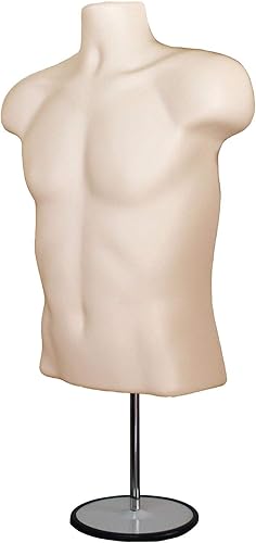 Miniatura 3 de DisplayTown Torso de maniquí masculino y femenino con soporte de metal, espalda hueca, forma de vestido apilable para exhibición de camisetas,