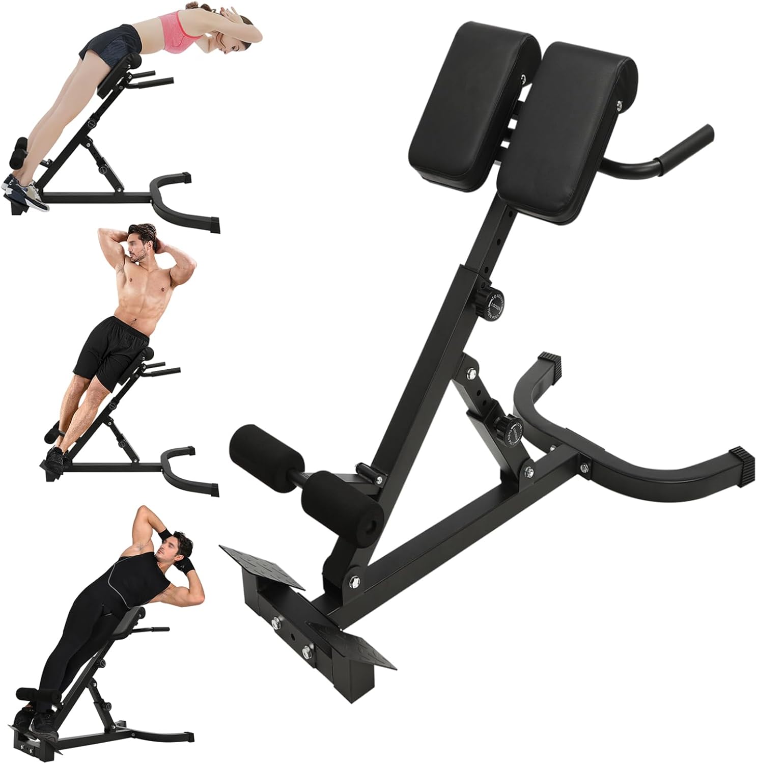 Adjustable Hyperextension Roman Chair, Foldable Back Extension Bench for Home Gym, Multi-Function Workout Bench for Core, Glute, and Full Body Strength Training