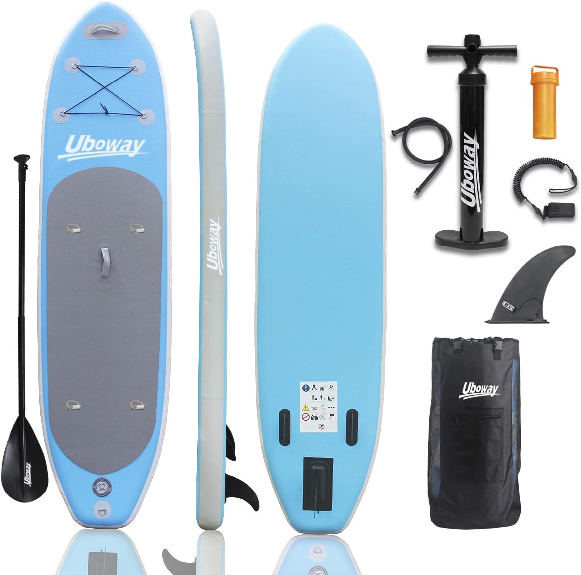 Uboway Inflatable Stand Up Paddle Board 6 inch Thick iSUP with Adjustable Paddle, Backpack, Pump, Elastic Rope, Fin, Repair Kit 10 ft Long 30 inch Wide