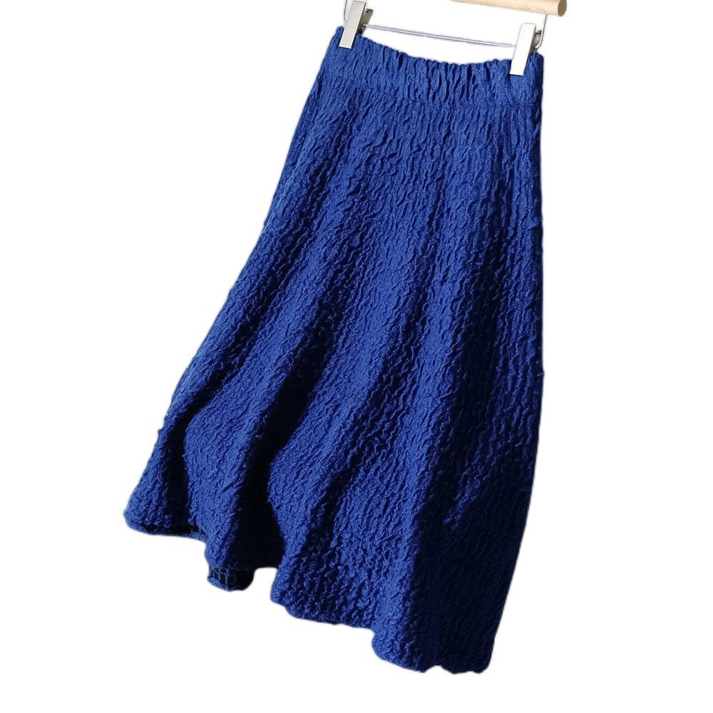 Röcke Damen,Damen-Midirock, Königsblau, Elastisch, Mit Hoher Taille, Gestrickter Plissee-Regenschirmrock, Vintage-A-Linie, Swing, Gerüscht, Herbst-Winter, Lange Röcke Für Mädchen, Damen