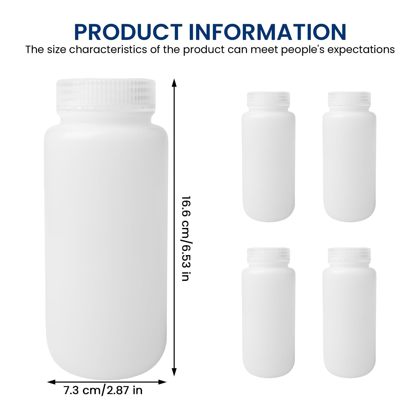 4 botellas de plástico de 500 ml: botella de plástico de boca ancha, botella de ensayo de laboratorio, botella de HDPE, botellas de reactivo químico de laboratorio para botellas de píldoras