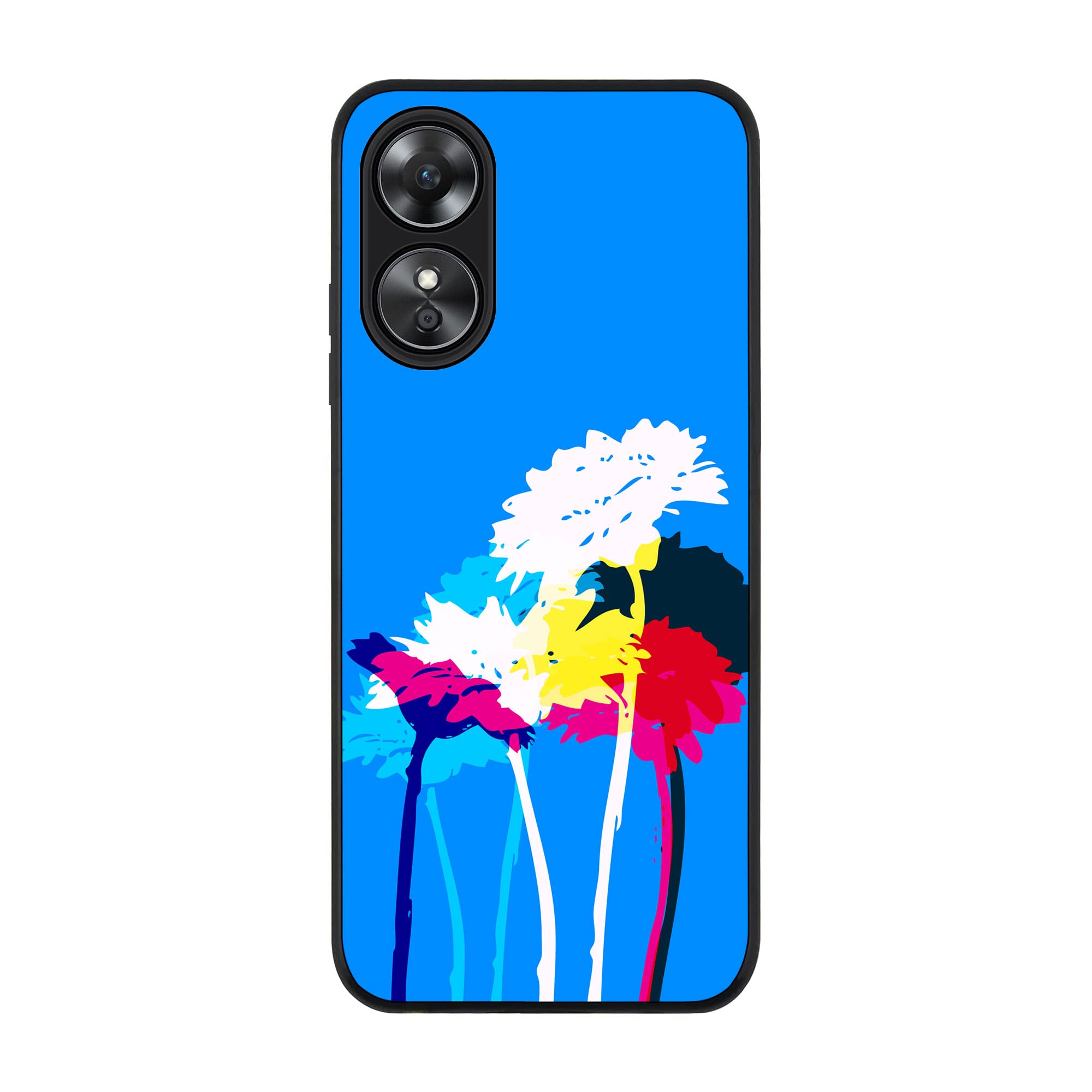 Stylizedd Rugged Black edge case for Oppo A17, Slim fit Soft Case Flexible Rubber Edges Anti Drop TPU Gel Thin Cover - Bleeding Flowers (Blue)