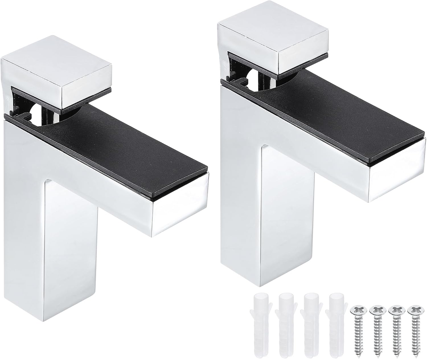 uxcell 4Set Glass Shelf Bracket, Wood/Glass Shelf Holder Support Wall Mount Polished Chrome Adjustable Shelves Clamp for 3-36mm(0.12"-1.42") Glass, Silver