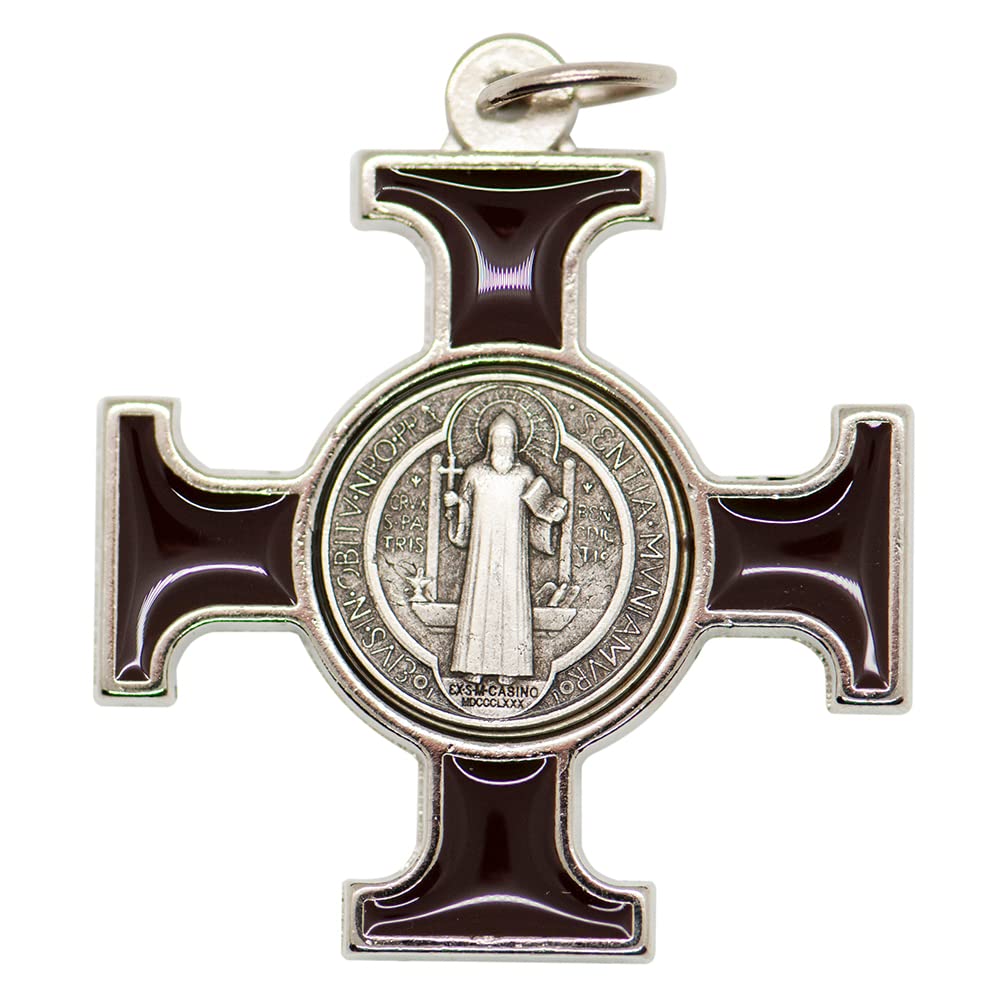 VILLAGE GIFT IMPORTERSMetal Saint Benedict Cross Pendant | Patron Saint of Students and Europe | Add Charm to Necklace or DIY Project | Great Catholic Gift for New School Year and Confirmation