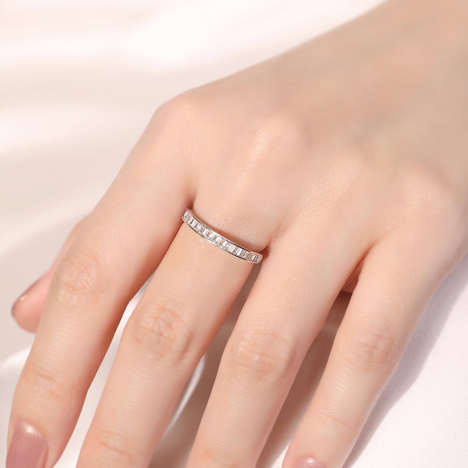 Meissa Anillo de Boda de Diamantes en Plata de Ley 925 Anillo de Declaración Banda de Canal con Corte Baguette Anillo Promesa de Novia Talla Ajustable, Oro